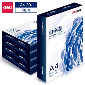 得力7763 白令海 80g A4 复印纸 500张/包 5包1箱